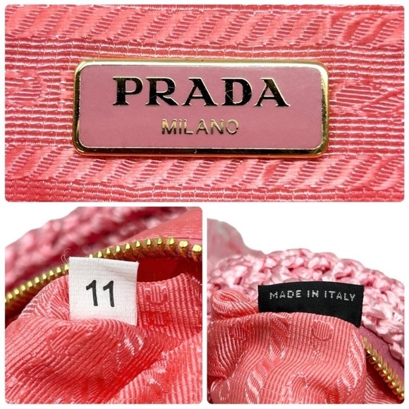 PRADA Vintage Logo Clutch Bag Pink Gold Raffia
Polyethylene Zip Rank AB - Picture 5 of 12